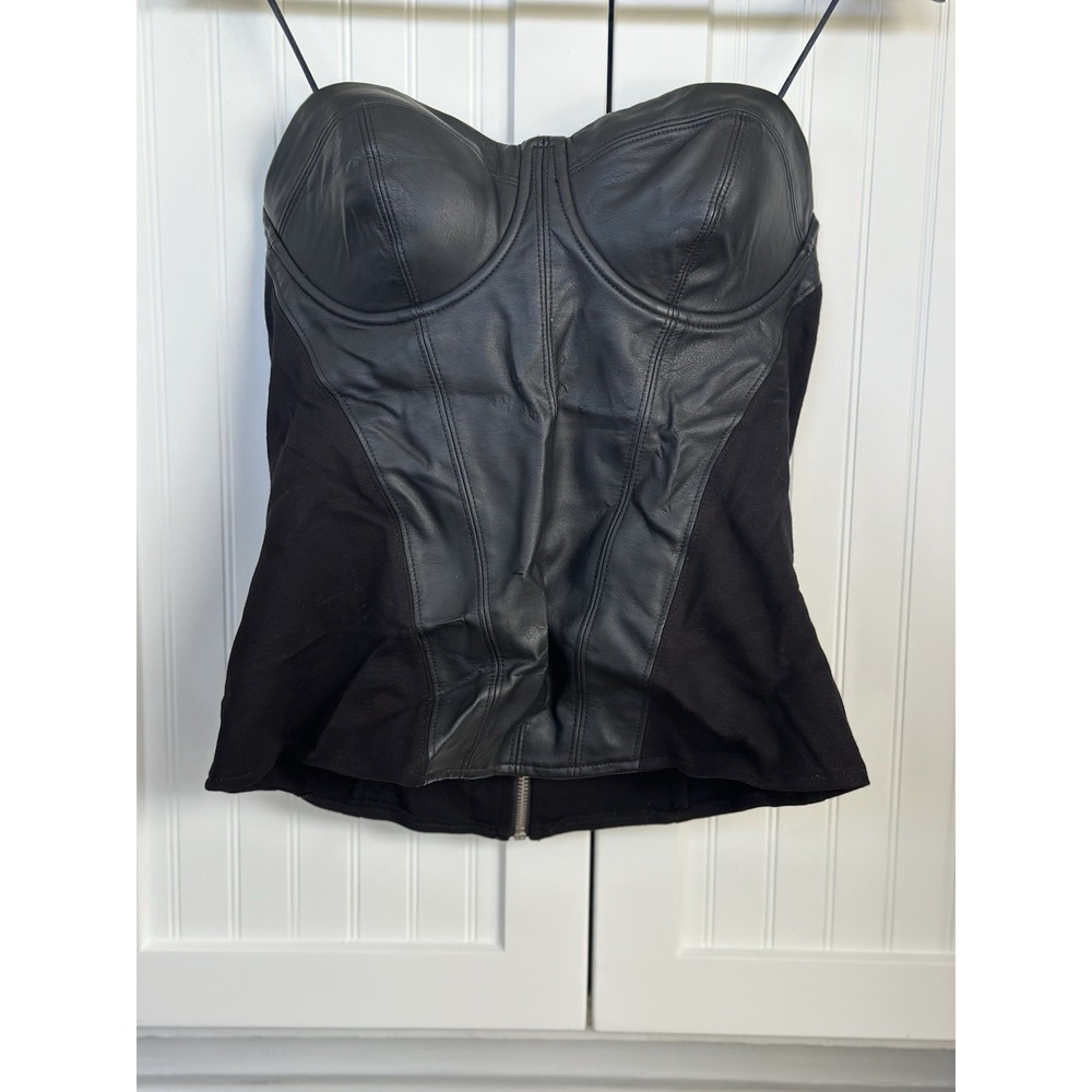 GUESS Women's Black Faux Leather Corset Bustier Top Size L